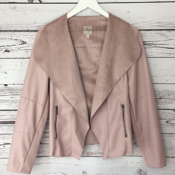 Dress Barn Jackets & Blazers - NWOT pink Faux Leather open front drape jacket L